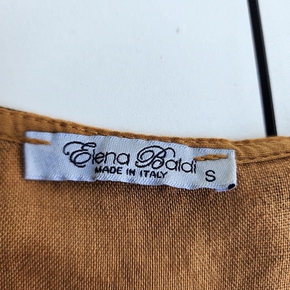 ELENA BALDI Italy Women's 100% Linen Dragonfly Ruffle Sleeve Top Brown Tan Sz S - Picture 9 of 11